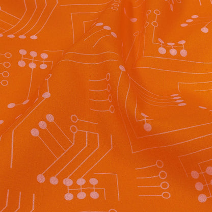 Cotton Voile - Orange Circuit Board Dots - Circuit Breaker Print - Mood Exclusive Citrus Collection