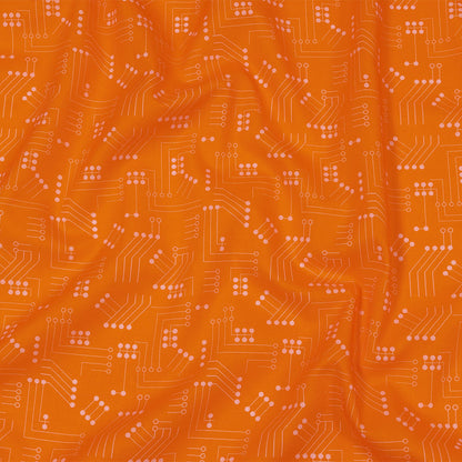 Cotton Voile - Orange Circuit Board Dots - Circuit Breaker Print - Mood Exclusive Citrus Collection