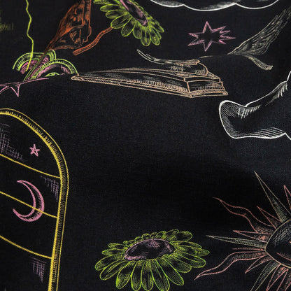Cotton Voile - Black Trees and Windows - Summer Nights Print - Mood Exclusive Citrus Collection