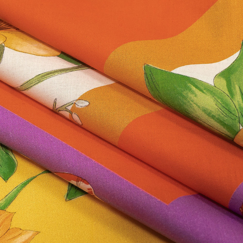 Cotton Voile - Orange and Pink Floral - Golden Garden Print - Mood Exclusive Citrus Collection - Folded