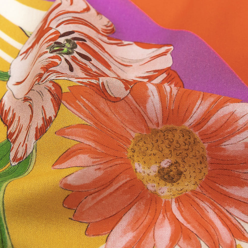 Cotton Voile - Orange and Pink Floral - Golden Garden Print - Mood Exclusive Citrus Collection - Detail