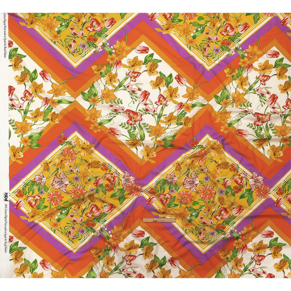 Cotton Voile - Orange and Pink Floral - Golden Garden Print - Mood Exclusive Citrus Collection - Full