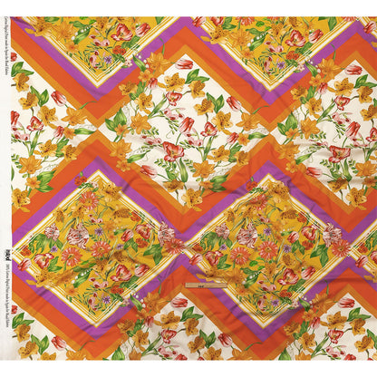 Cotton Voile - Orange and Pink Floral - Golden Garden Print - Mood Exclusive Citrus Collection