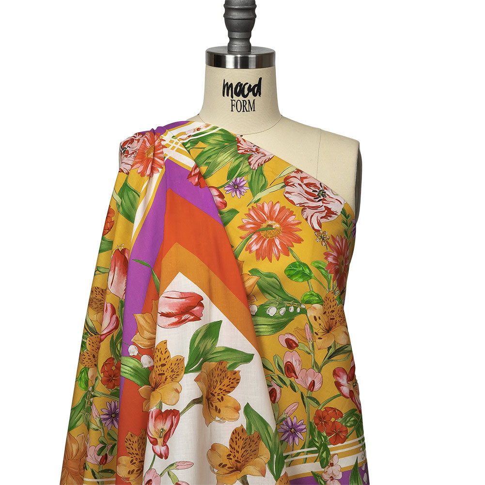 Cotton Voile - Orange and Pink Floral - Golden Garden Print - Mood Exclusive Citrus Collection - Drape