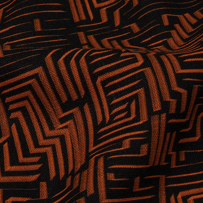 Linen and Rayon Woven - Black and Orange Geometric Lines - Ci-Trust the Process Print - Mood Exclusive Citrus Collection