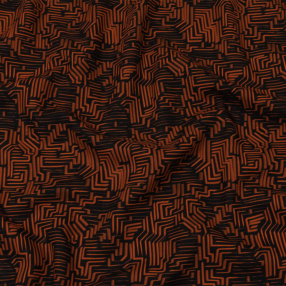 Linen and Rayon Woven - Black and Orange Geometric Lines - Ci-Trust the Process Print - Mood Exclusive Citrus Collection