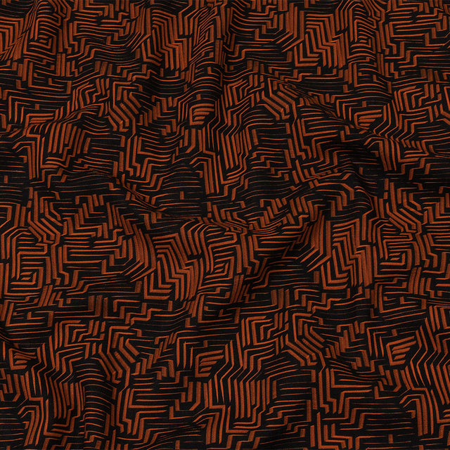 Linen and Rayon Woven - Black and Orange Geometric Lines - Ci-Trust the Process Print - Mood Exclusive Citrus Collection