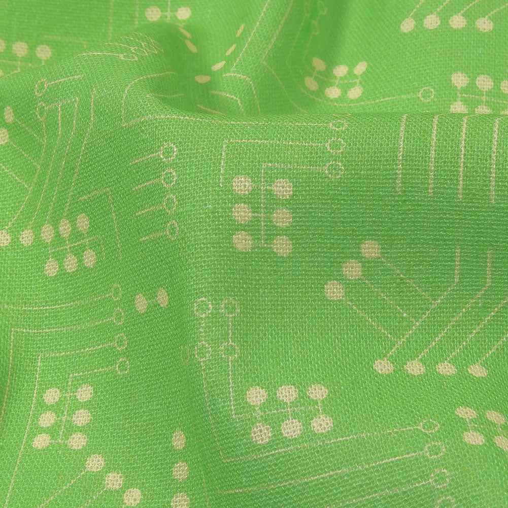 Linen and Rayon Woven - Green Circuit Board Dots - Circuit Breaker Print - Mood Exclusive Citrus Collection - Detail