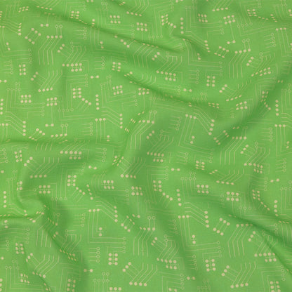 Linen and Rayon Woven - Green Circuit Board Dots - Circuit Breaker Print - Mood Exclusive Citrus Collection