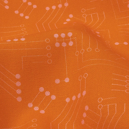 Linen and Rayon Woven - Orange Circuit Board Dots - Circuit Breaker Print - Mood Exclusive Citrus Collection