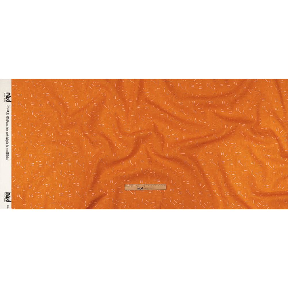Linen and Rayon Woven - Orange Circuit Board Dots - Circuit Breaker Print - Mood Exclusive Citrus Collection - Full