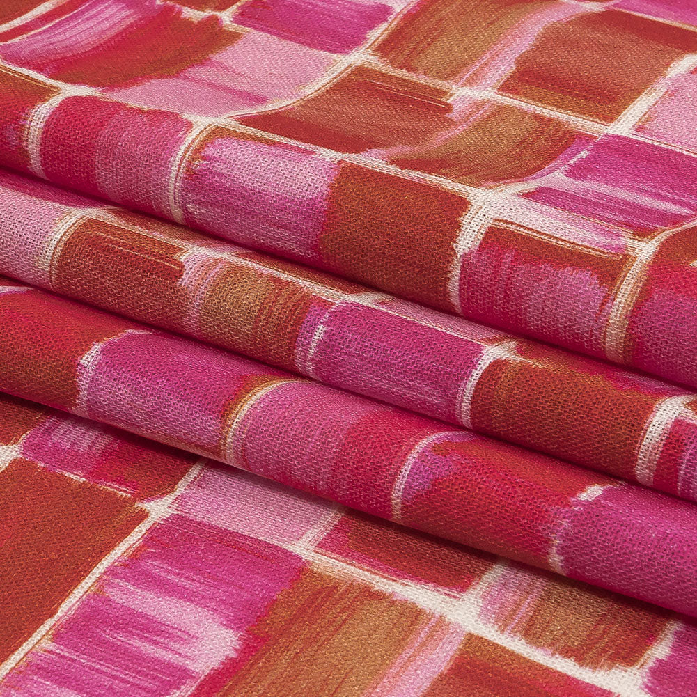 Linen and Rayon Woven - Pink Painted Squares - Swatch Me Print - Mood Exclusive Citrus Collection - Folded