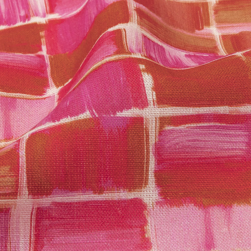Linen and Rayon Woven - Pink Painted Squares - Swatch Me Print - Mood Exclusive Citrus Collection - Detail