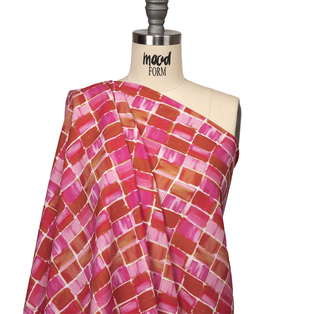 Linen and Rayon Woven - Pink Painted Squares - Swatch Me Print - Mood Exclusive Citrus Collection - Drape