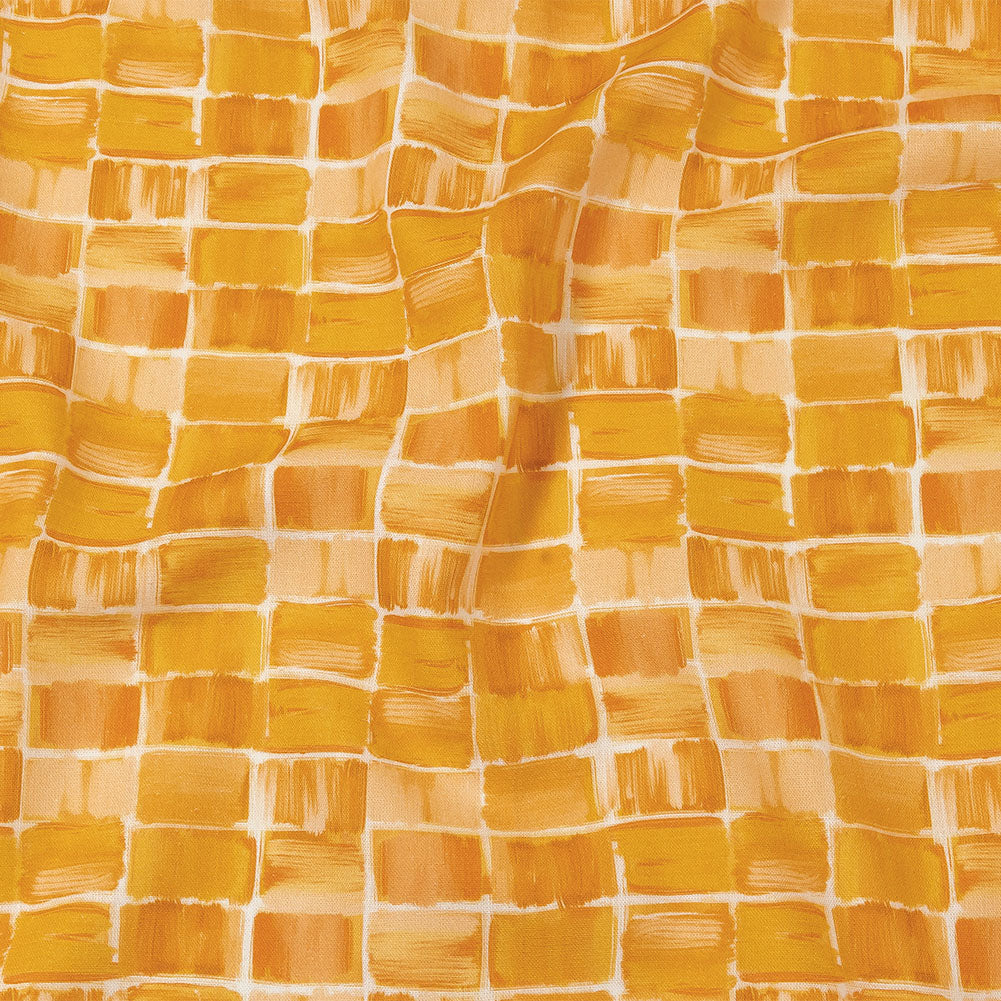Linen and Rayon Woven - Yellow Painted Squares - Swatch Me Print - Mood Exclusive Citrus Collection