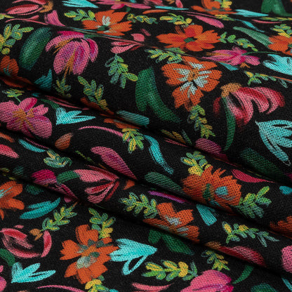 Linen and Rayon Woven - Pink, Blue and Black Floral - Confetti Fete Print - Mood Exclusive Citrus Collection