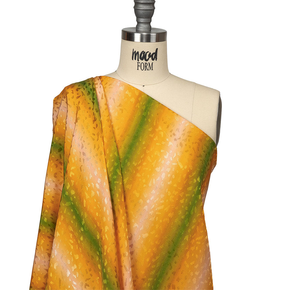 Sustainable Viscose Jacquard - Green and Yellow Gradient Stripes - Marmalade Parade Print - Mood Exclusive Citrus Collection - Drape