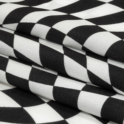 Rayon Challis - Black and White Warped Checks - Down the Rabbit Hole Print - Mood Exclusive Indigo Collection