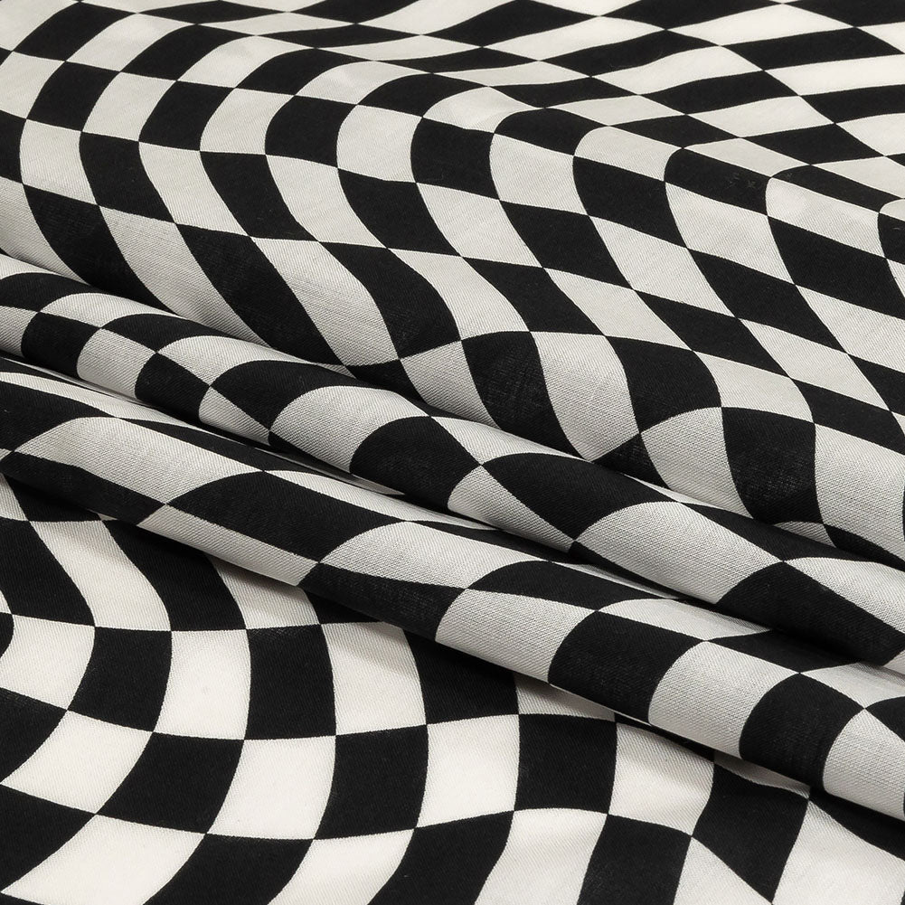 Cotton Voile - Black and White Warped Checks - Down the Rabbit Hole Print - Mood Exclusive Indigo Collection