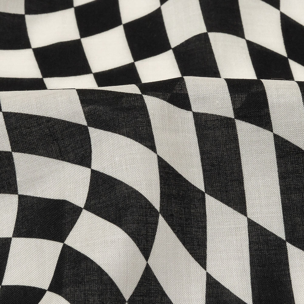 Cotton Voile - Black and White Warped Checks - Down the Rabbit Hole Print - Mood Exclusive Indigo Collection