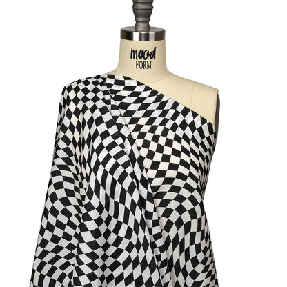 Cotton Voile - Black and White Warped Checks - Down the Rabbit Hole Print - Mood Exclusive Indigo Collection
