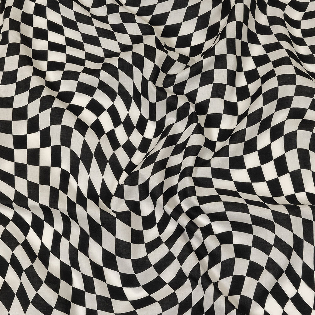 Cotton Voile - Black and White Warped Checks - Down the Rabbit Hole Print - Mood Exclusive Indigo Collection