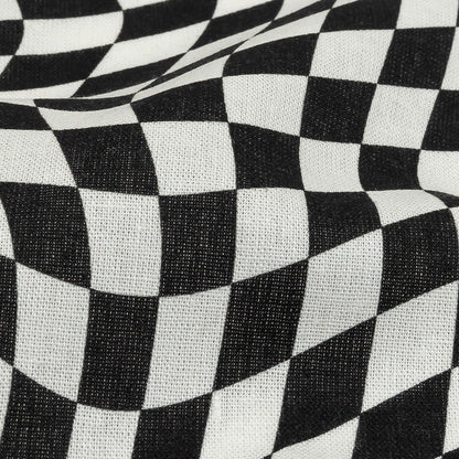 Linen and Rayon Woven - Black and White Warped Checks - Down the Rabbit Hole Print - Mood Exclusive Indigo Collection