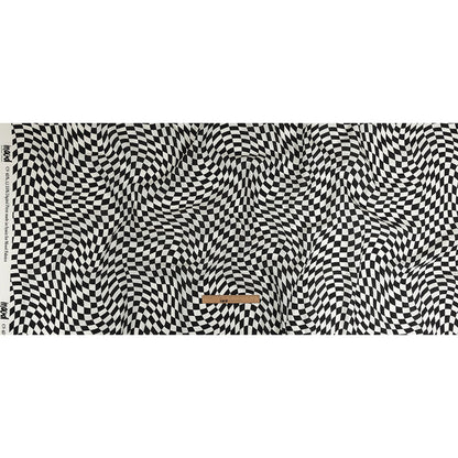 Linen and Rayon Woven - Black and White Warped Checks - Down the Rabbit Hole Print - Mood Exclusive Indigo Collection