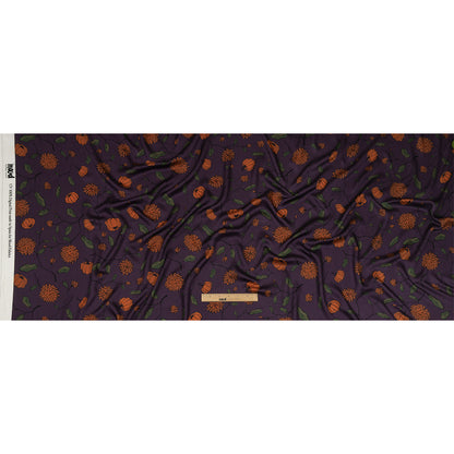 Rayon Challis - Purple and Orange Pumpkins and Flowers - Chrysanthemum Crisp Print - Mood Exclusive Jack-O-Lantern Collection
