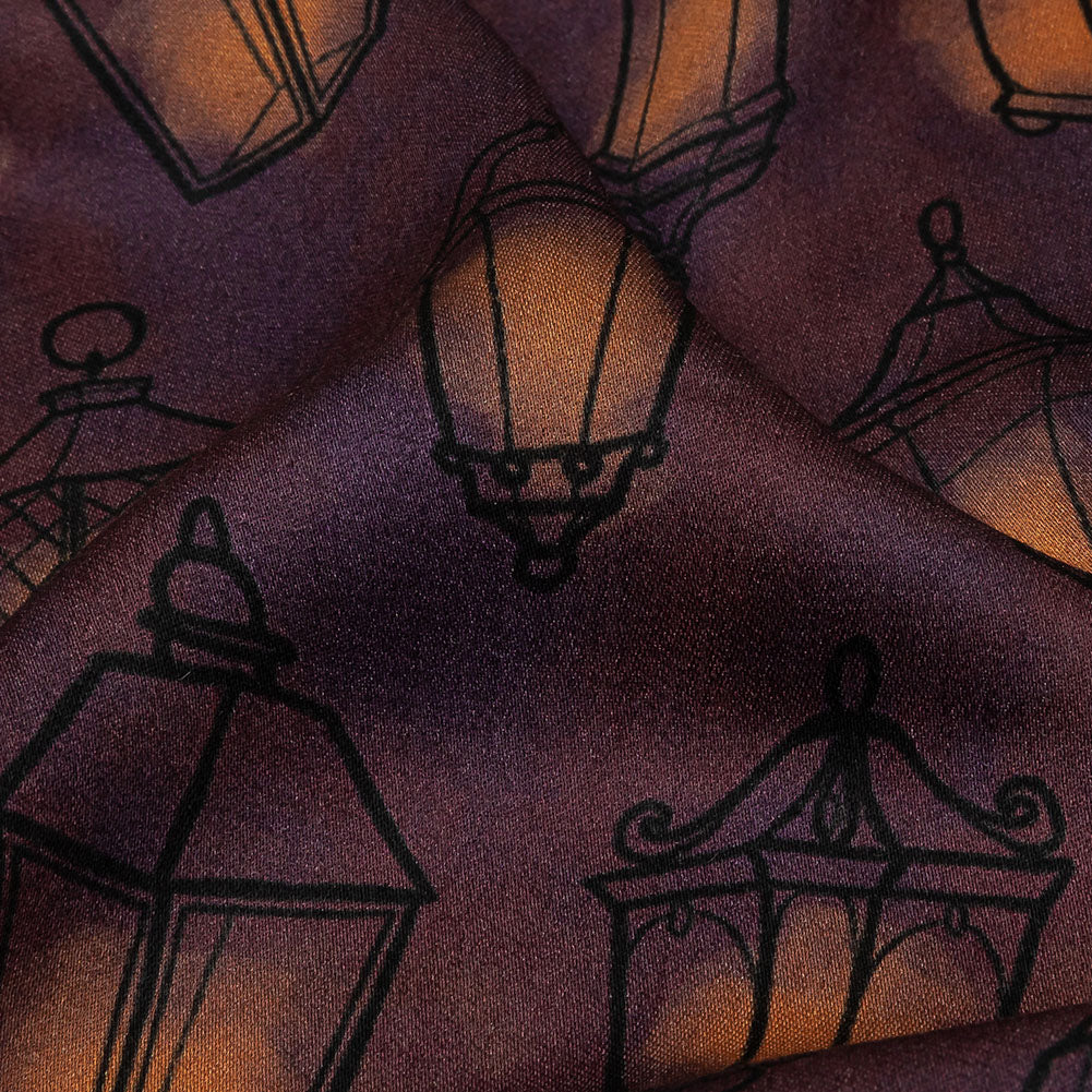 Rayon Challis - Purple Lanterns - By Lantern Light Print - Mood Exclusive Jack-O-Lantern Collection - Detail