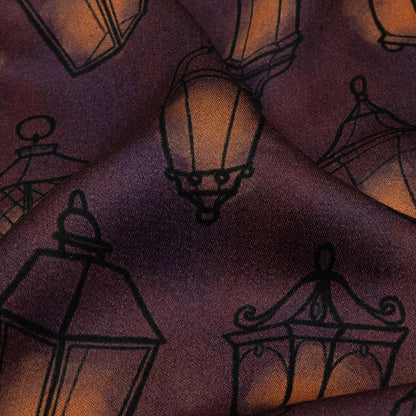 Rayon Challis - Purple Lanterns - By Lantern Light Print - Mood Exclusive Jack-O-Lantern Collection