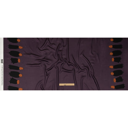 Rayon Challis - Purple Pumpkin People Border - Pumpkin Parade Print - Mood Exclusive Jack-O-Lantern Collection