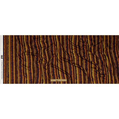 Rayon Challis - Purple, Orange and Yellow Stripes - Foliate Pathways Print - Mood Exclusive Jack-O-Lantern Collection