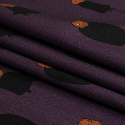 Stretch Cotton Sateen - Purple Pumpkin People - Pumpkin Patch Print - Mood Exclusive Jack-O-Lantern Collection