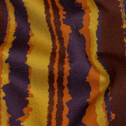 Stretch Cotton Sateen - Purple, Orange and Yellow Stripes - Foliate Pathways Print - Mood Exclusive Jack-O-Lantern Collection