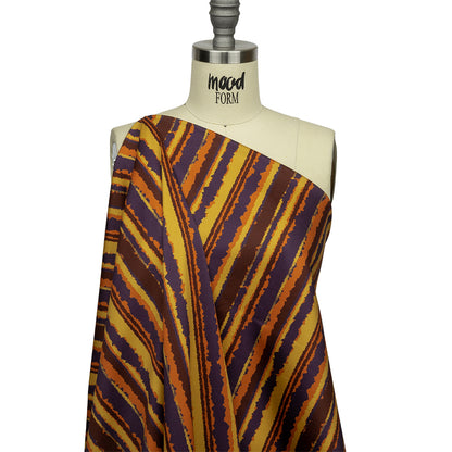 Stretch Cotton Sateen - Purple, Orange and Yellow Stripes - Foliate Pathways Print - Mood Exclusive Jack-O-Lantern Collection