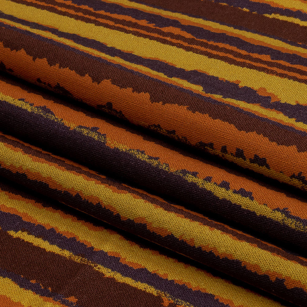 Linen and Rayon Woven - Purple, Orange and Yellow Stripes - Foliate Pathways Print - Mood Exclusive Jack-O-Lantern Collection - Folded