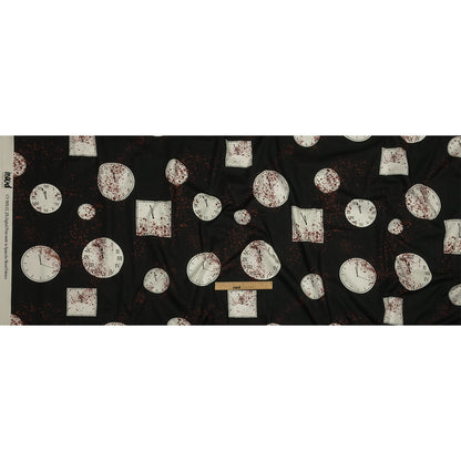 Stretch Cotton Poplin - Clocks and Blood Splatter - The Masque Print - Mood Exclusive Nevermore Collection