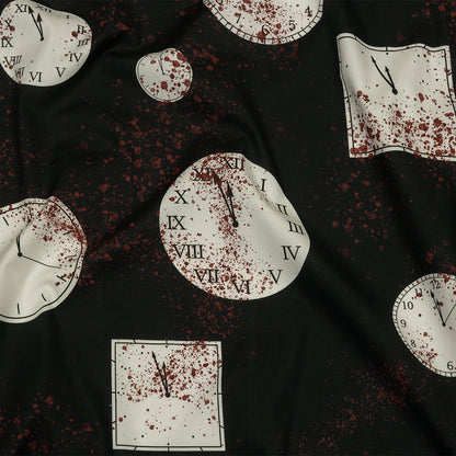 Stretch Cotton Poplin - Clocks and Blood Splatter - The Masque Print - Mood Exclusive Nevermore Collection