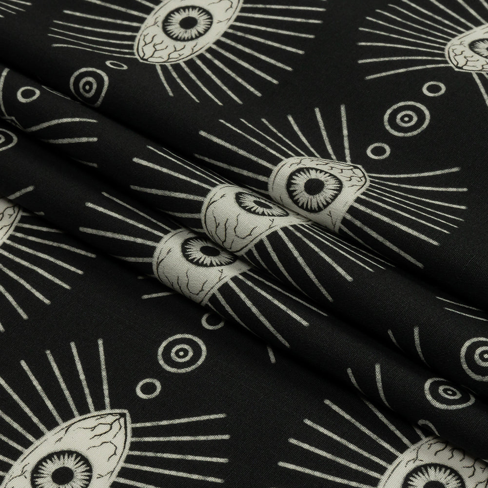 Stretch Cotton Poplin - Black and WhiteLines of Eyes - Tell Tale Print - Mood Exclusive Nevermore Collection
