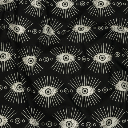 Stretch Cotton Poplin - Black and WhiteLines of Eyes - Tell Tale Print - Mood Exclusive Nevermore Collection