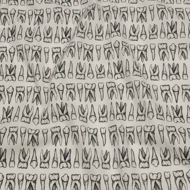 Stretch Cotton Poplin - White and Black Teeth - Berenice Print - Mood Exclusive Nevermore Collection