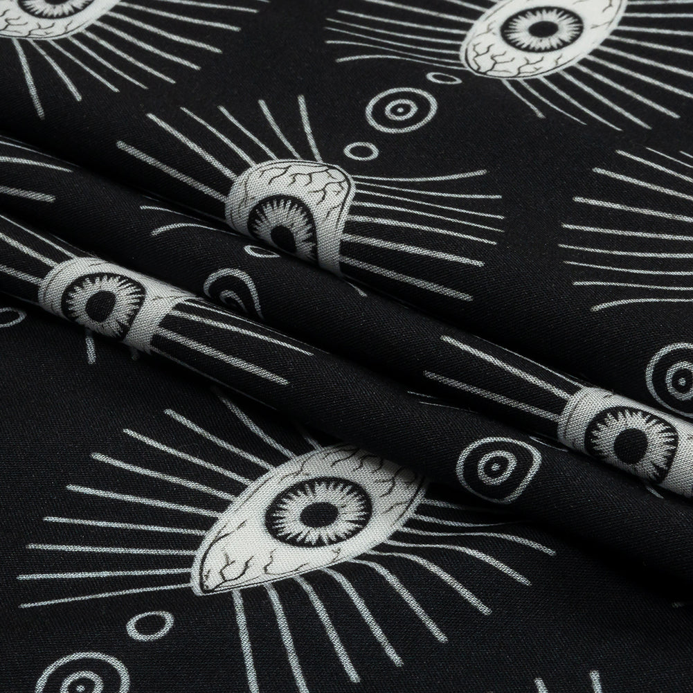 Rayon Batiste - Black and WhiteLines of Eyes - Tell Tale Print - Mood Exclusive Nevermore Collection
