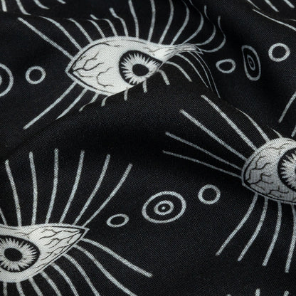 Rayon Batiste - Black and WhiteLines of Eyes - Tell Tale Print - Mood Exclusive Nevermore Collection