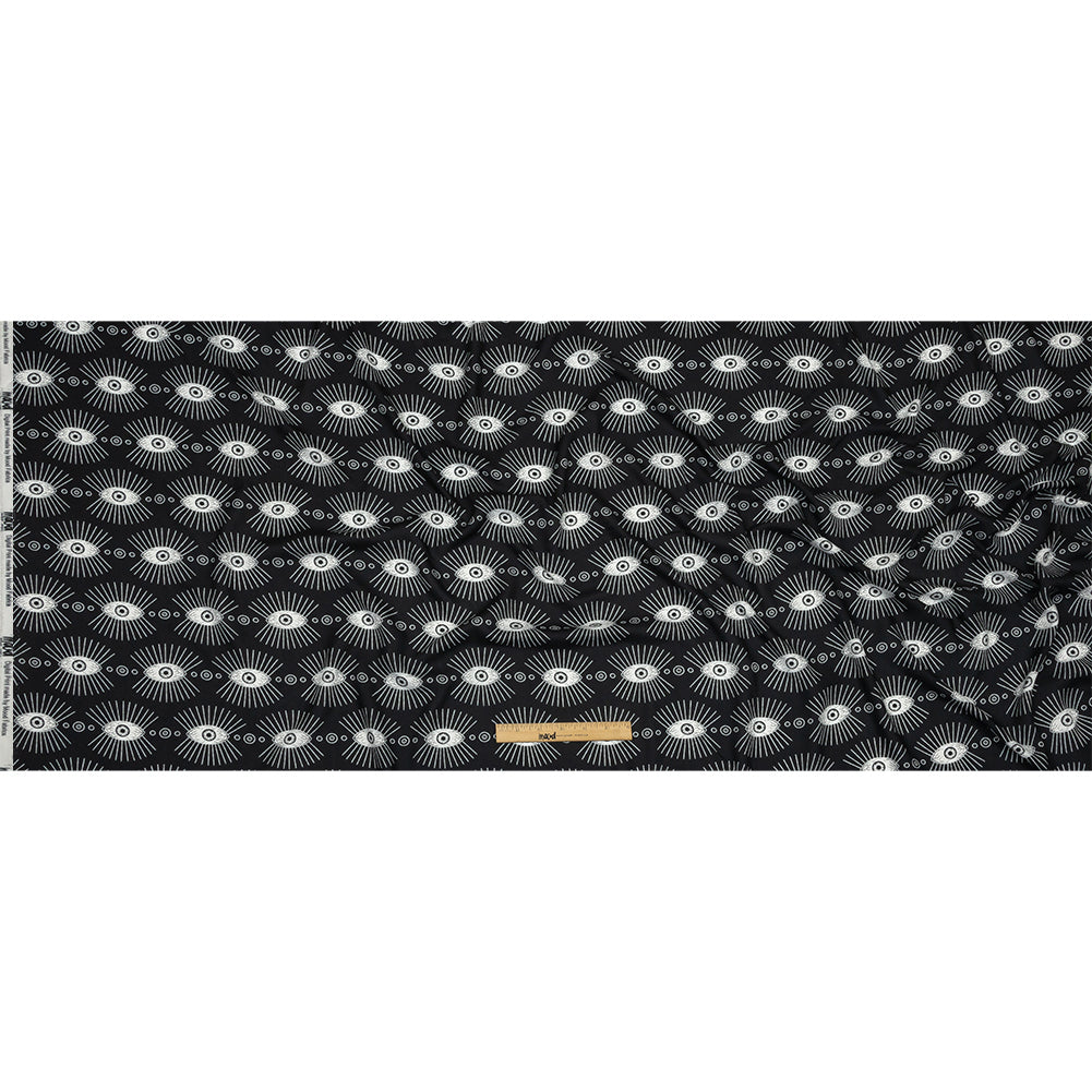 Rayon Batiste - Black and WhiteLines of Eyes - Tell Tale Print - Mood Exclusive Nevermore Collection