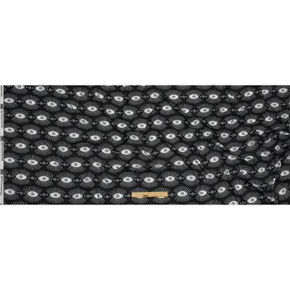 Rayon Batiste - Black and WhiteLines of Eyes - Tell Tale Print - Mood Exclusive Nevermore Collection