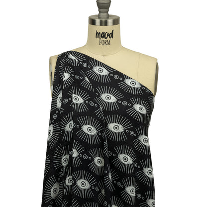 Rayon Batiste - Black and WhiteLines of Eyes - Tell Tale Print - Mood Exclusive Nevermore Collection