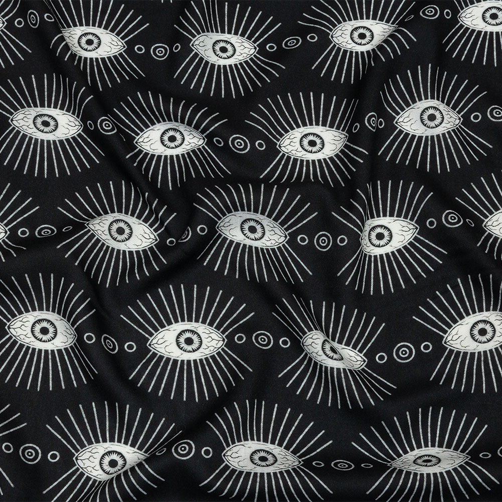 Rayon Batiste - Black and WhiteLines of Eyes - Tell Tale Print - Mood Exclusive Nevermore Collection
