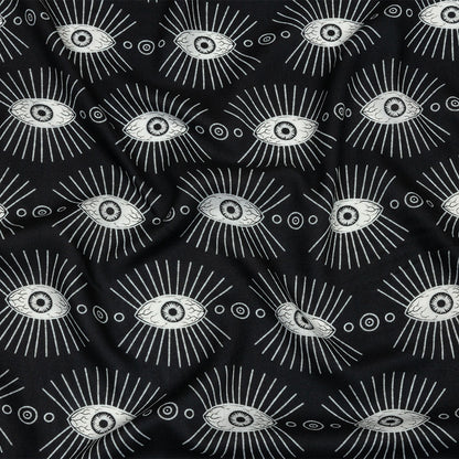 Rayon Batiste - Black and WhiteLines of Eyes - Tell Tale Print - Mood Exclusive Nevermore Collection