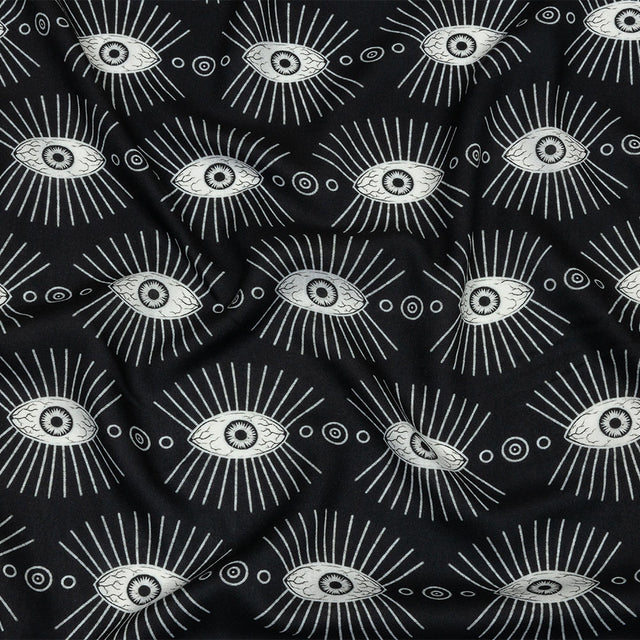 Rayon Batiste - Black and WhiteLines of Eyes - Tell Tale Print - Mood Exclusive Nevermore Collection